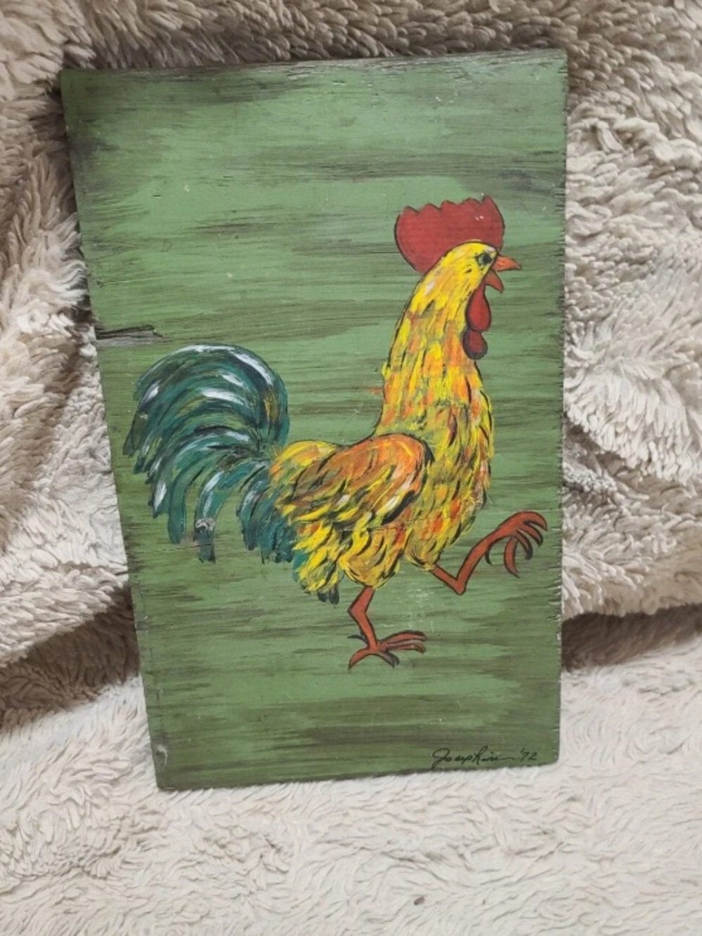 Original Hand-Painted Rooster Wall Art On Wood, Rustic, Signed By Artist